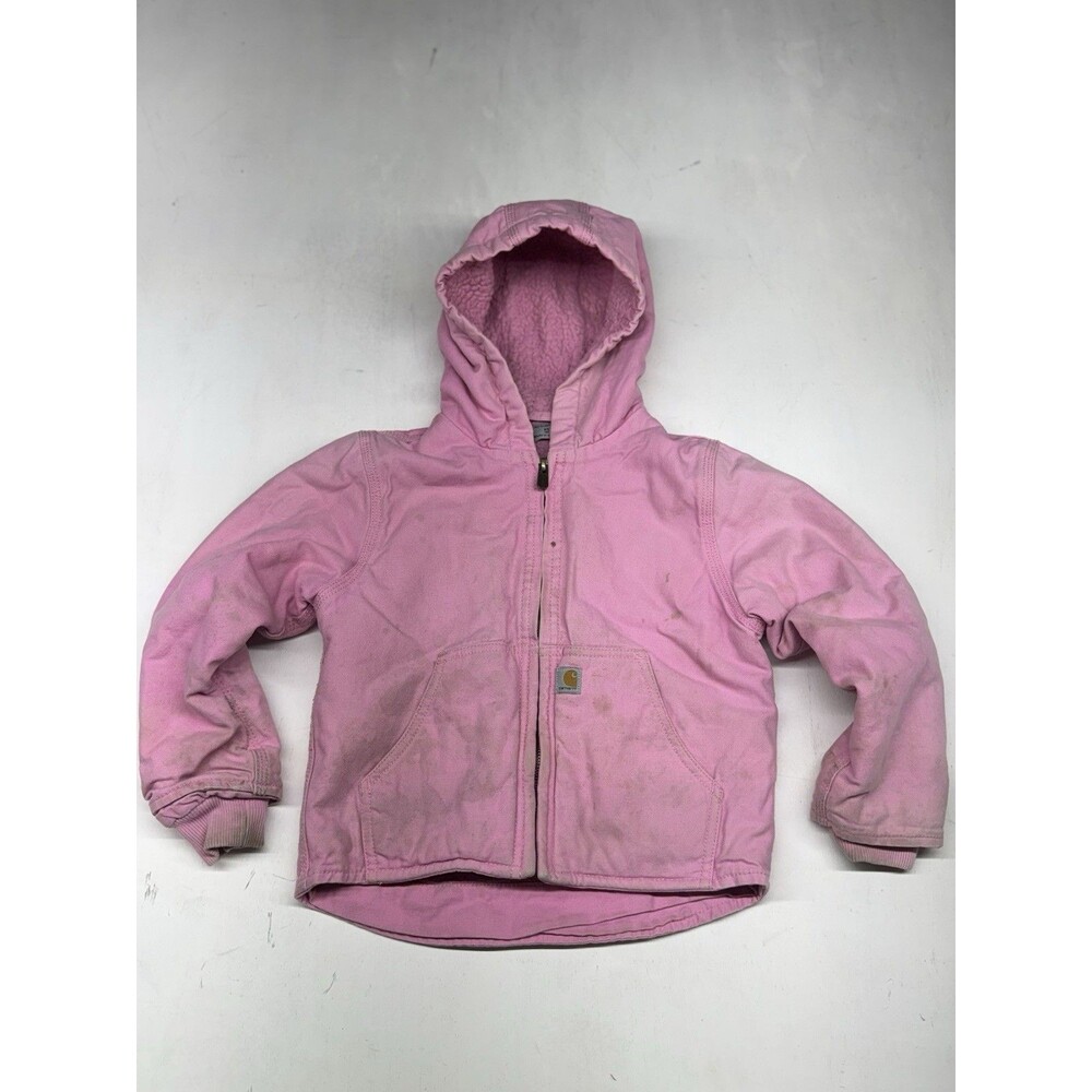 Carhartt Detroit Kids Hooded Full Zip Jacket Pink Size XS (6) Fleece Lined